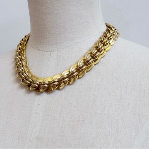Double Cable Link Gold Tone Necklace 17” Classic Statement Piece
